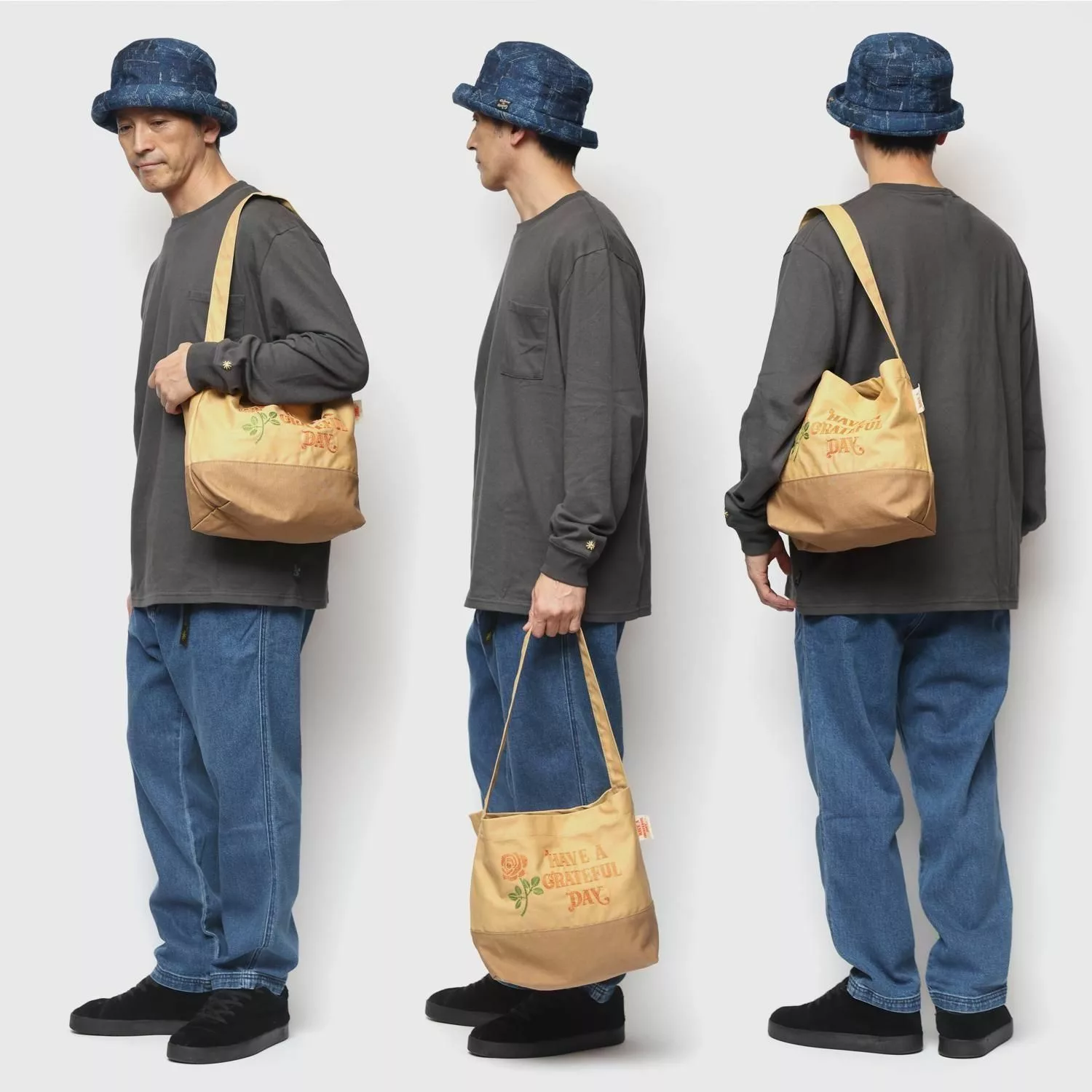 HAVE A GRATEFUL DAY ハブアグレイトフルデイ｜CHAIN STITCH SHOULDER TOTE BAGを使ったコーディネート例